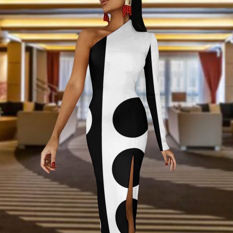 Black and White Mod Design Off Center Circles Half Dleeve Split Dress womens clothing - Walmart.com Black and White Mod Design Off Center Circles Half Dleeve Split Dress womens clothing - Walmart.com