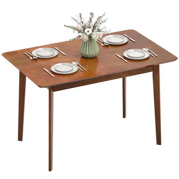 HOMCOM Mid-Century Modern Dining Table for 4, 47.2" Rectangle Kitchen Table with Wood Veneer Top and Rubber Wood Frame for Dining Room, Walnut