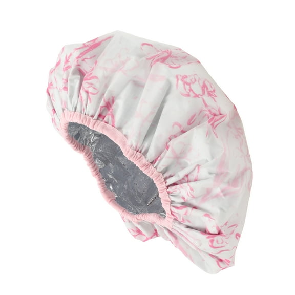 Vocoste 1 Pc Women Durable Floral Shower Cap for Bathroom Vacation Hotel Travel Pink Satin EVA