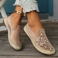 thumbnail image 4 of Rokment Sparkling Rhinestones Pearl Flower Mesh Dress Shoes for Women Ladies Elegant Breathable See Through Stitching Low Heels Casual Slip on Loafers Summer Fall Gold Size 8.5, 4 of 8