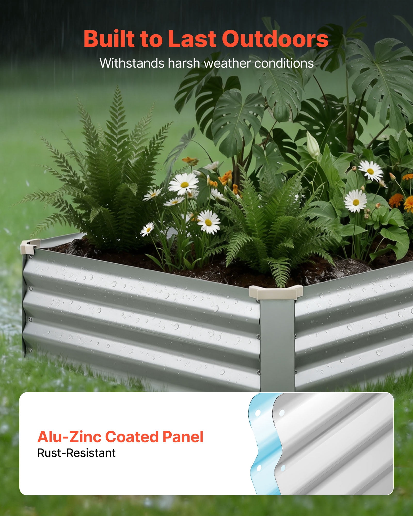 VEVOR 2 Pack Galvanized Raised Garden Beds, 6 x 3 x 1 ft, Rectangular Metal Planter Boxes Kit Outdoor, Bottomless Elevated Planting Box with Gloves, Alu-Zinc, for Growing Flowers Vegetables, Silver