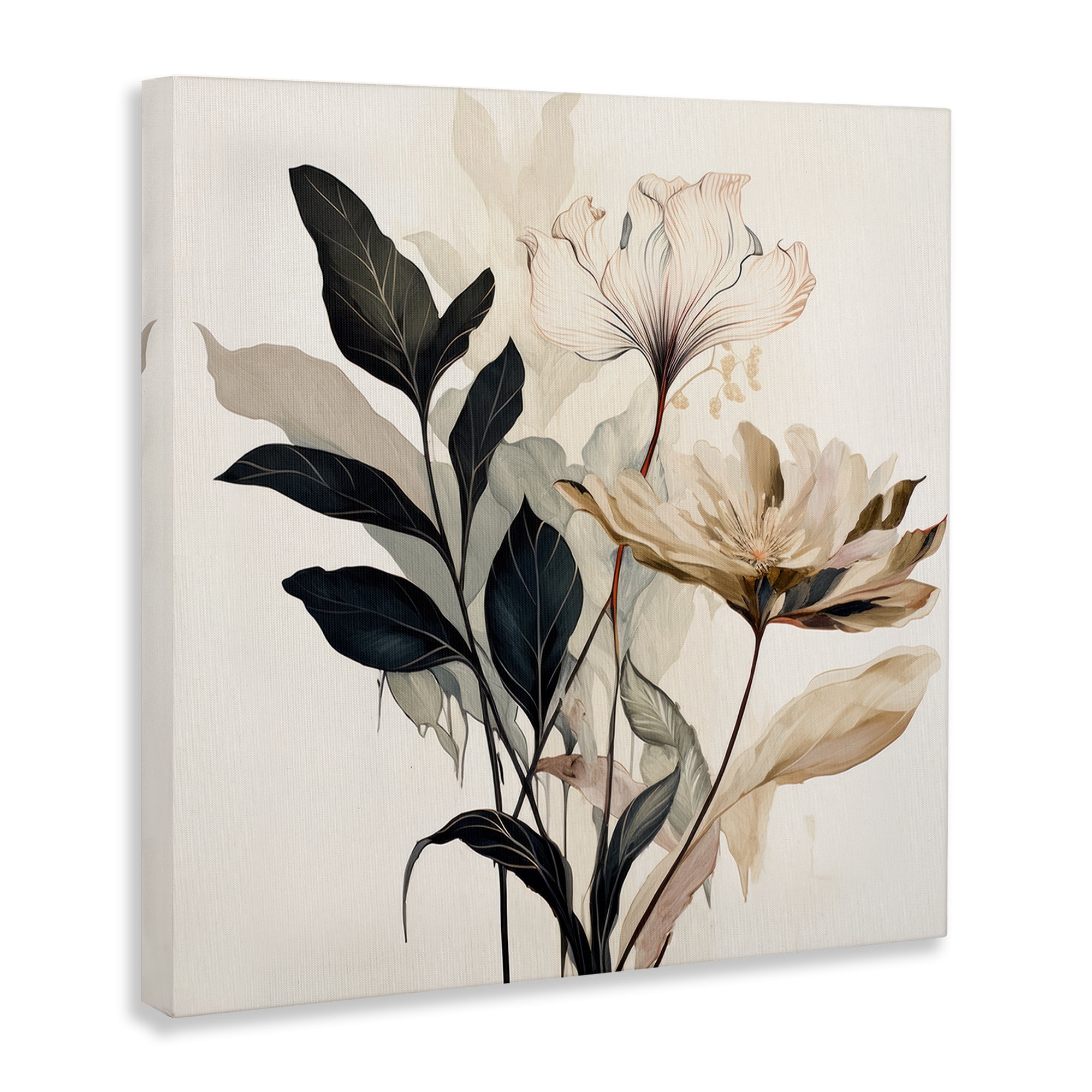 Stupell Industries Leaf Sprig & Flower Plants & Flowers Painting Wrapped Canvas Art Print Wall Art, 30 x 30