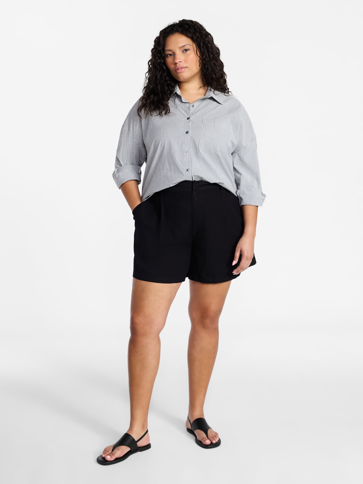 Terra & Sky Women's Plus Linen Blend Shorts, Sizes 0X-4X