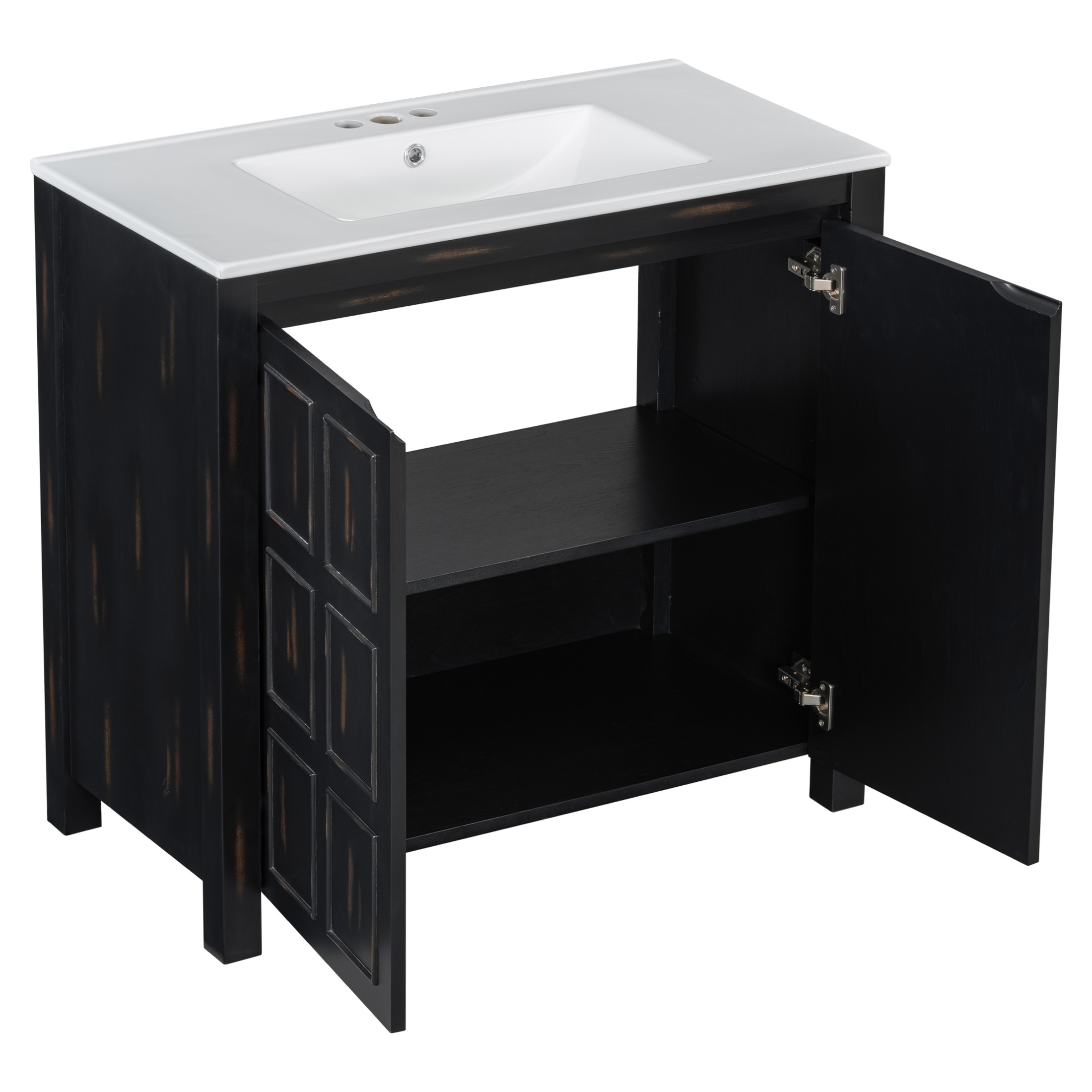 Noble House 72" Retro Dual Bathroom Vanity Set of 2, Ceramic Sinks, Soft-Close Doors & Adjustable Shelf, Espresso