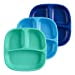 Re-Play Made in USA 7" Deep Walled Divided Plates for Kids, Set of 3 Without Lid - Reusable 3 Compartment Plates, Dishwasher and Microwave Safe - 7.37" x 7.37" x 1.25", A True Blue