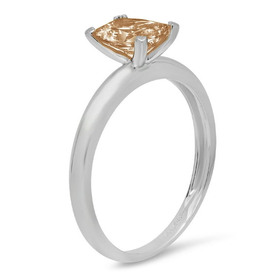 1 ct Emerald Cut Simulated Champagne Diamond Solitaire Engagement Ring for Women in 18K White Gold