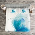 thumbnail image 3 of Ambesonne Watercolor Quilted Bedspread Set 3 Pcs, Butterfly on Flower, King Size, Blue Sky Blue White, 3 of 3
