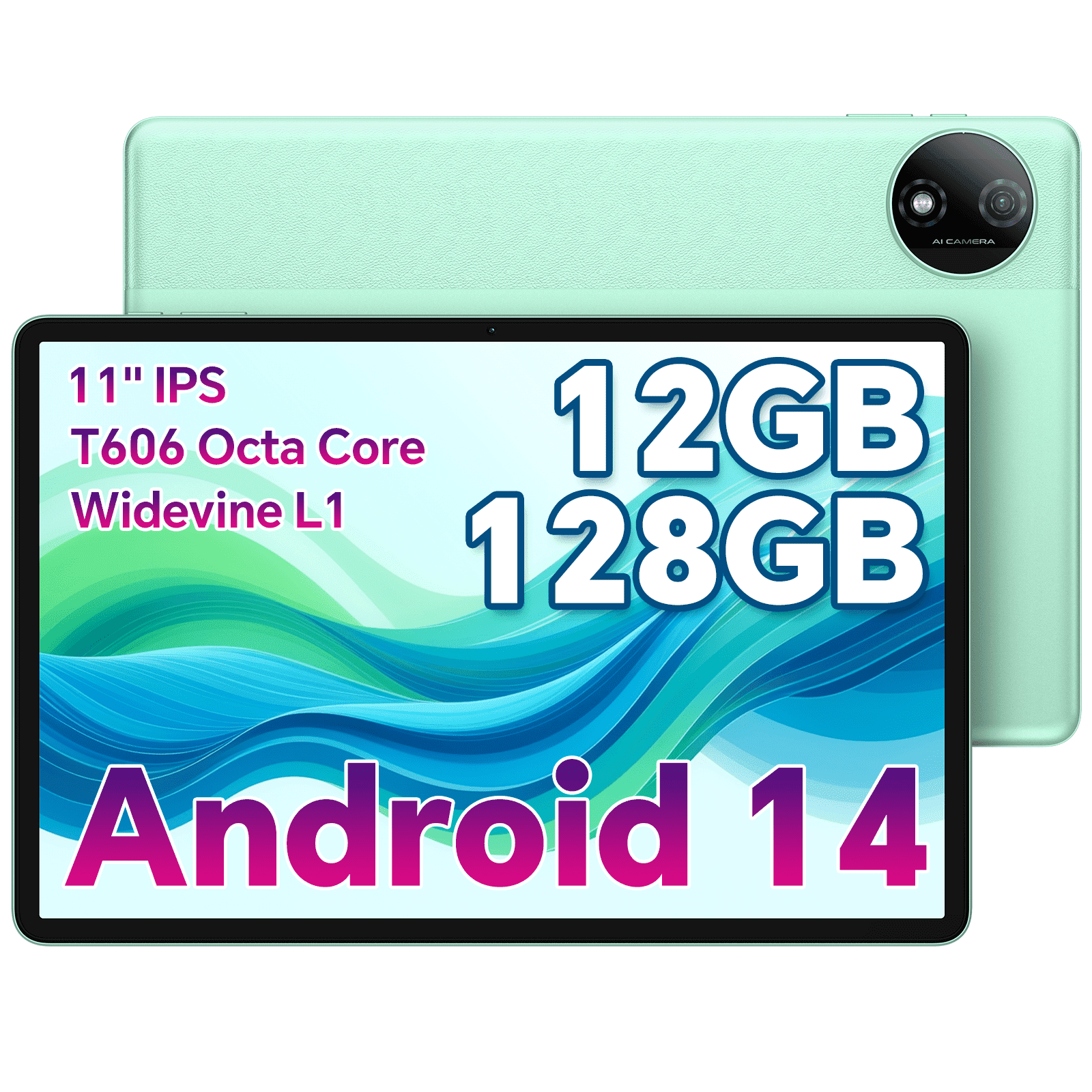 ODEA 11 Inch Tablet, A11 Android Tablets with Octa-Core Processor, 12GB RAM 128GB ROM(1TB Expand), 7000mAh, Widevine L1, Face ID, IPS Touchscreen, 5G WiFi, 13+5MP, GPS