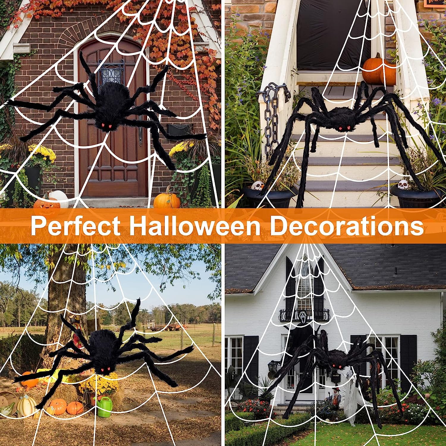 JOYIN 400'' Halloween Spider Web with 63'' Giant Scary Spider, Halloween  Decorations 23 x 18 ft Triangular Spider Web and 120g Stretch Cobweb for