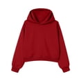 thumbnail image 4 of Lumtrix Women's Casual Crop Hoodie - Long Sleeve Cute Plain Workout Sweatshirt Drawstring Hooded Pullover Top Wine L, 4 of 6