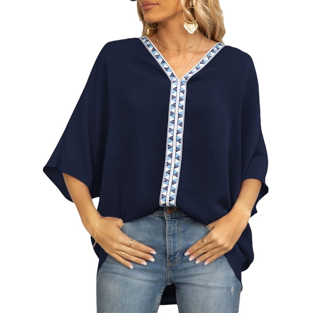 Txlixc Dolman manga cuello en V mujer #39;st - camisa gasa suelta Split verano Street Top Txlixc moda