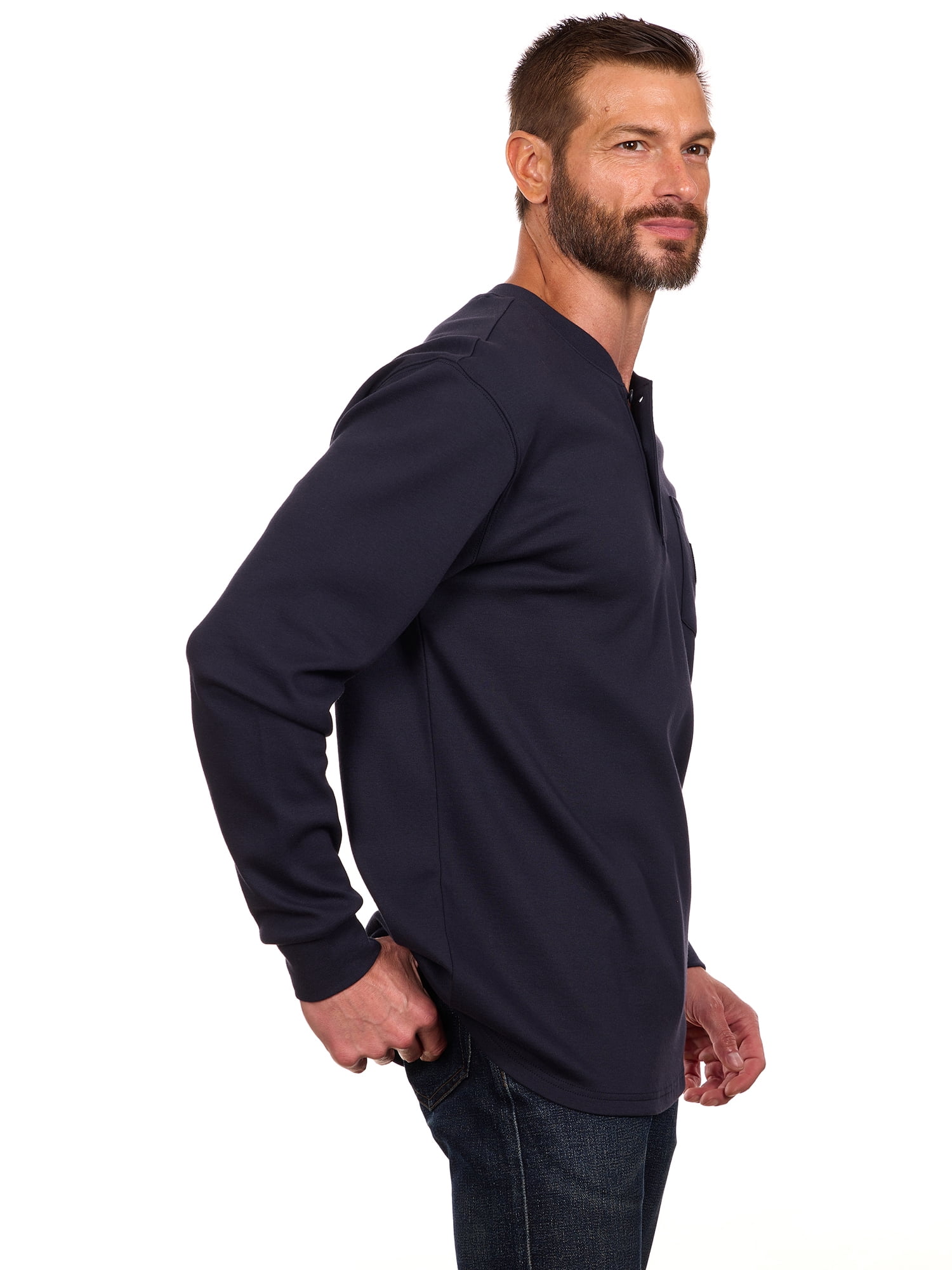 Bass Creek Outfitters Men's Flame Resistant Long Sleeve Henley Knit Top, Sizes M-2XL