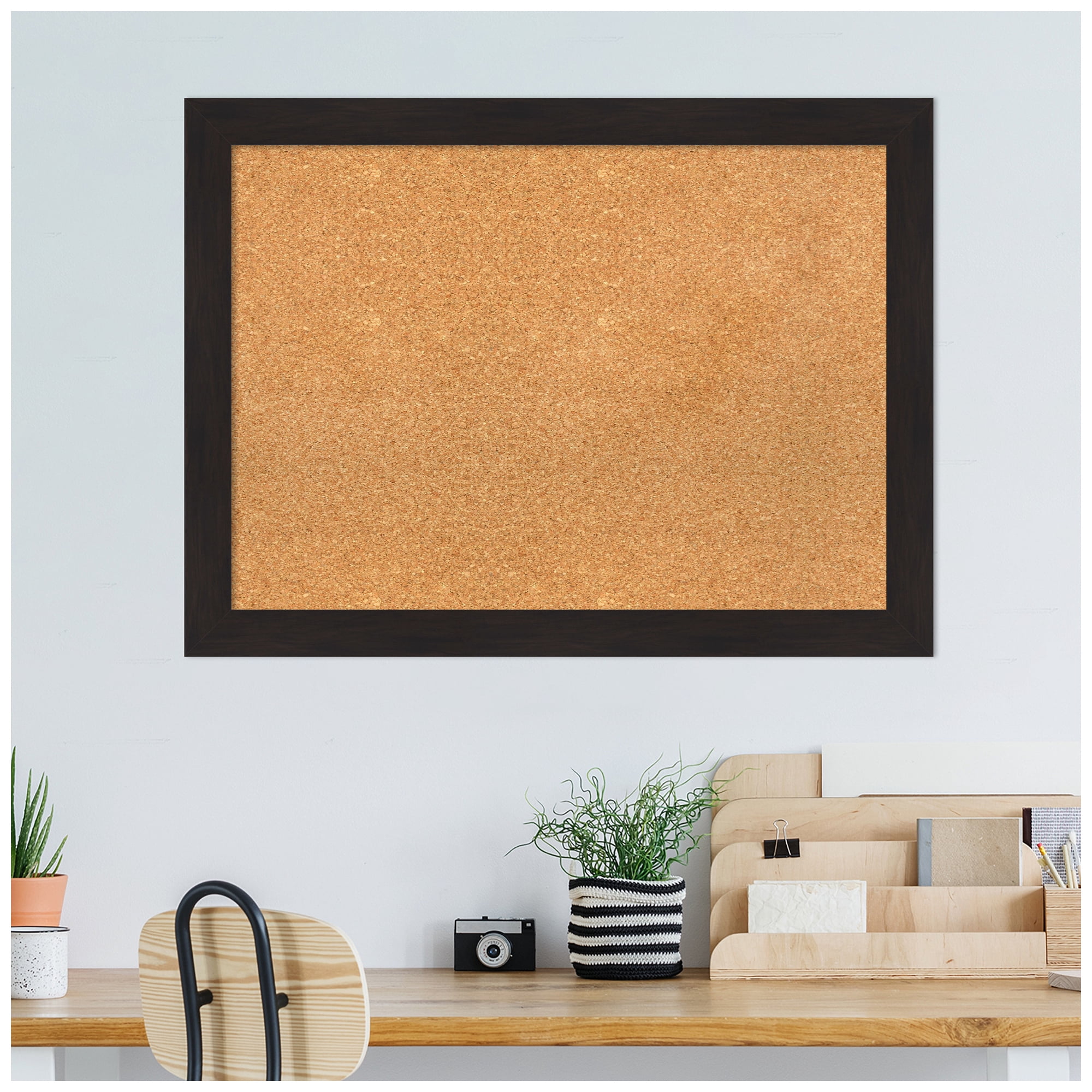 Amanti Art Natural Cork Board Framed Furniture Espresso Narrow Bulletin Board 32 in. x 24 in.