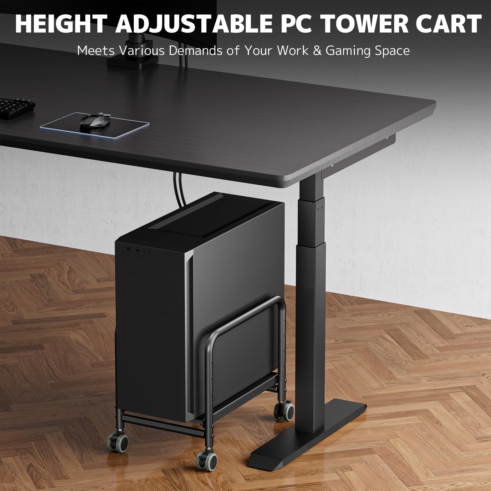 Computer Tower Stand Under Desk - Height Adjustable Pc For Most Mid-tower  Rolling Cpu Holder With 360° Locking Wheels Max Load 66 Lbs Black