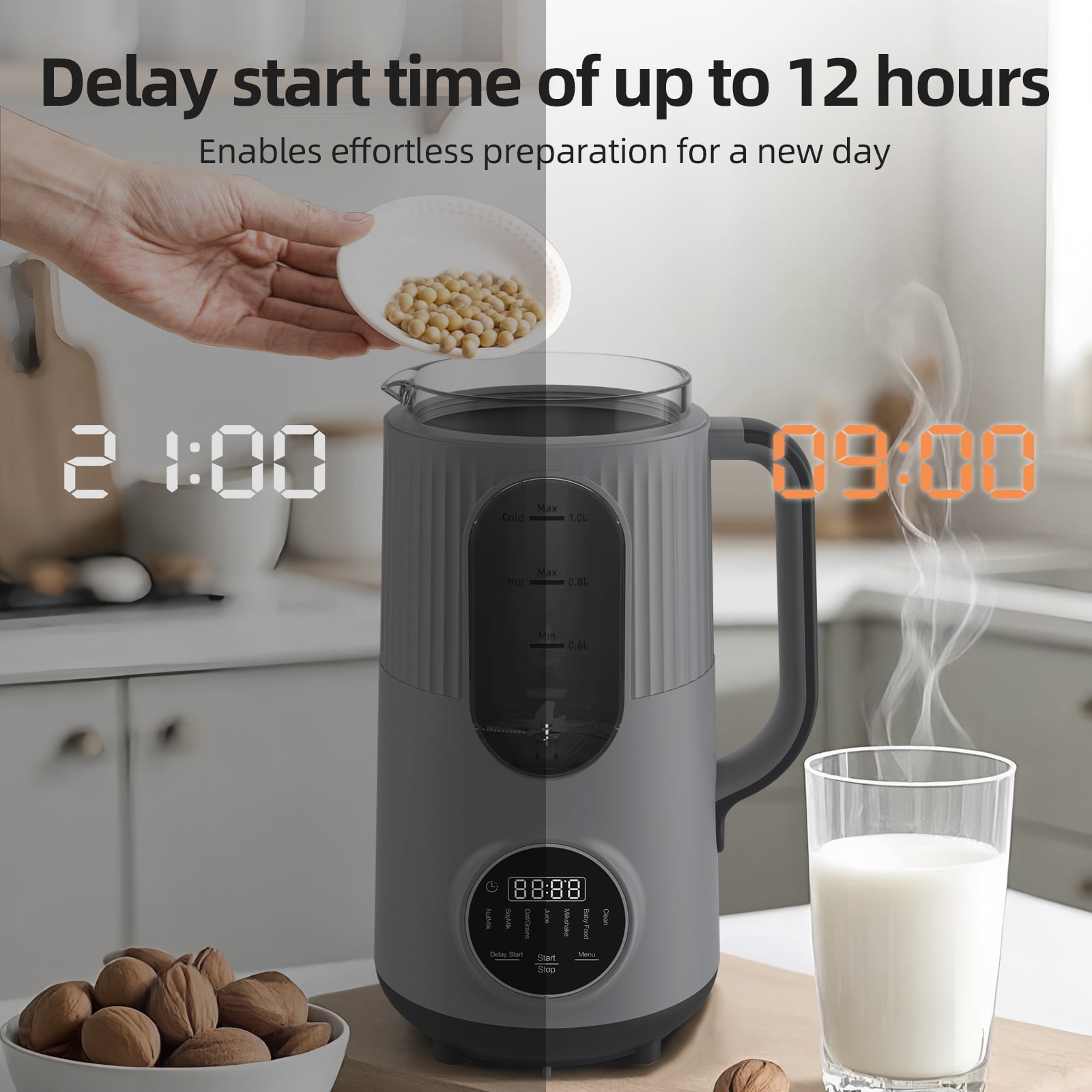 PAYISHO Nut Milk Maker,35oz(1000ml) Automatic Soy Milk Maker for Homemade Almond, Oat, Soy Milk, Plant-Based Milk and Non-Dairy Beverages 8 in 1, Milk Maker Machine with Delay Start/Self Clean