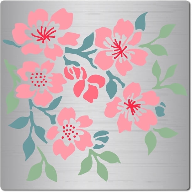 Plantillas de flores de cerezo de 6,3 pulgadas, plantillas metálicas florales de ramas de flores, plantilla decorativa reutilizable de acero inoxidable