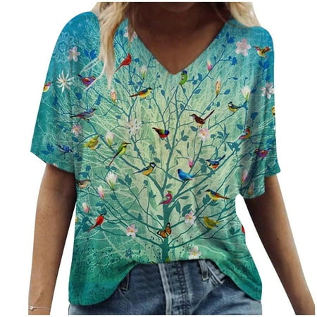 

Plus Size Women Short Sleeve Printed V-Neck Tops Tee T-Shirt Blouse