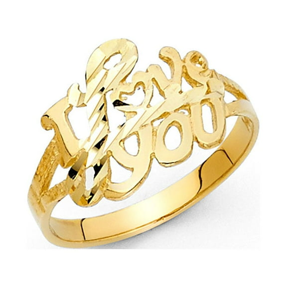 I Love You Heart Ring 14k Yellow Gold Band Polished Finish Fancy Design Genuine Solid 12MM, Size 7