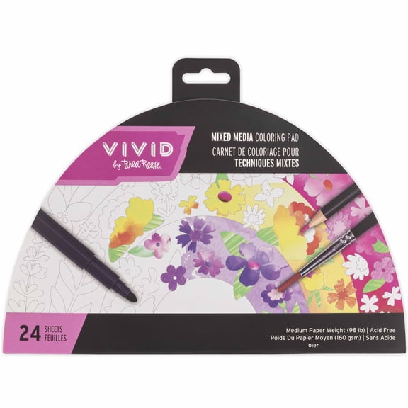 Vivid by Brea Reese: Mixed Media Coloring Pad - Rainbow - 24 Shaped Sheets in 8 Pattern Designs, Art Paper Pages For Paints-Markers-Colored Pencils