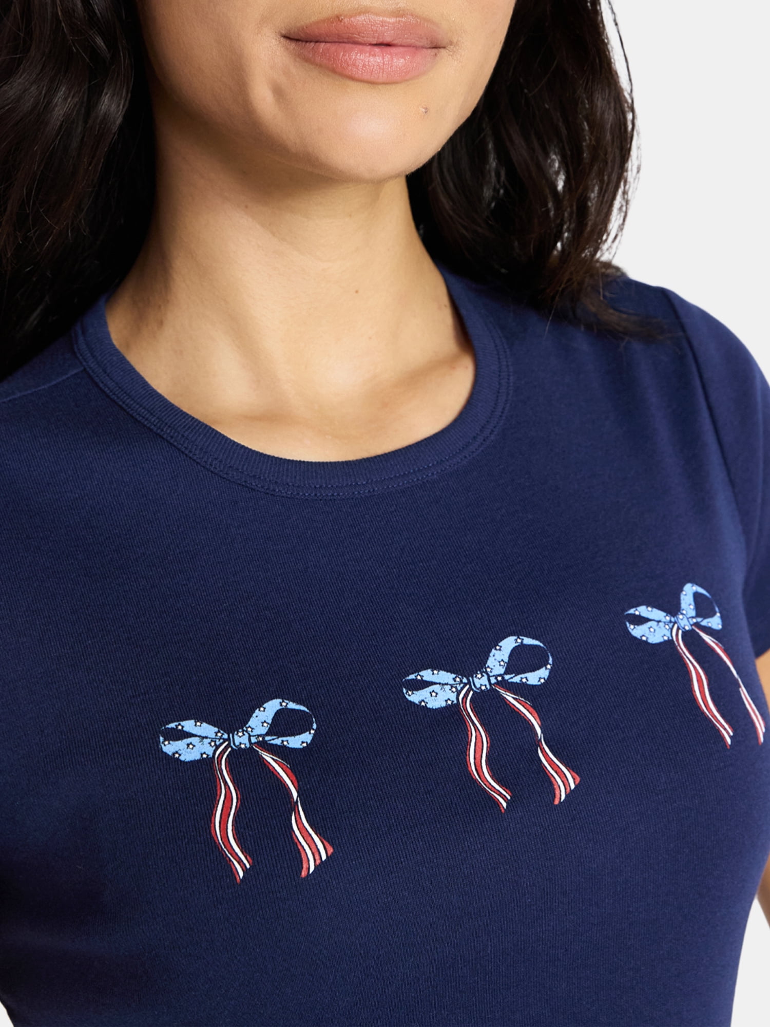 Social Edition Women's Americana Flag and Bows Graphic Tee, Sizes XXS-XXL