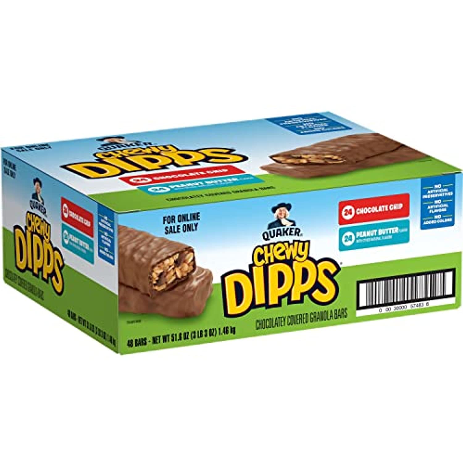 Quaker Chewy Dipps Chocolate Covered Granola Bars Variety Pack, (48