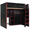 thumbnail image 3 of Full Size Gamer Loft Bed with Desk, RGB LED Lights & Storage, Wood Loft Bed with Open Wardrobe, Gaming Bed with USB Ports, Red, 3 of 9