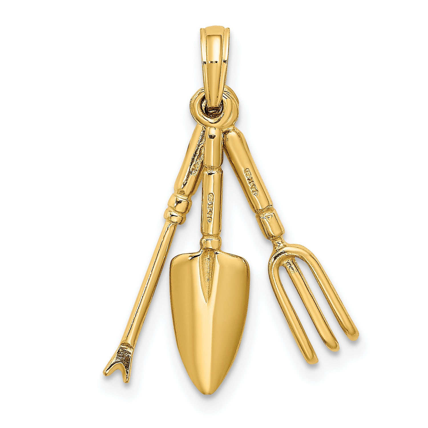 3D Moveable Garden Hand Tool Collection Charm In Real 14k Yellow Gold 