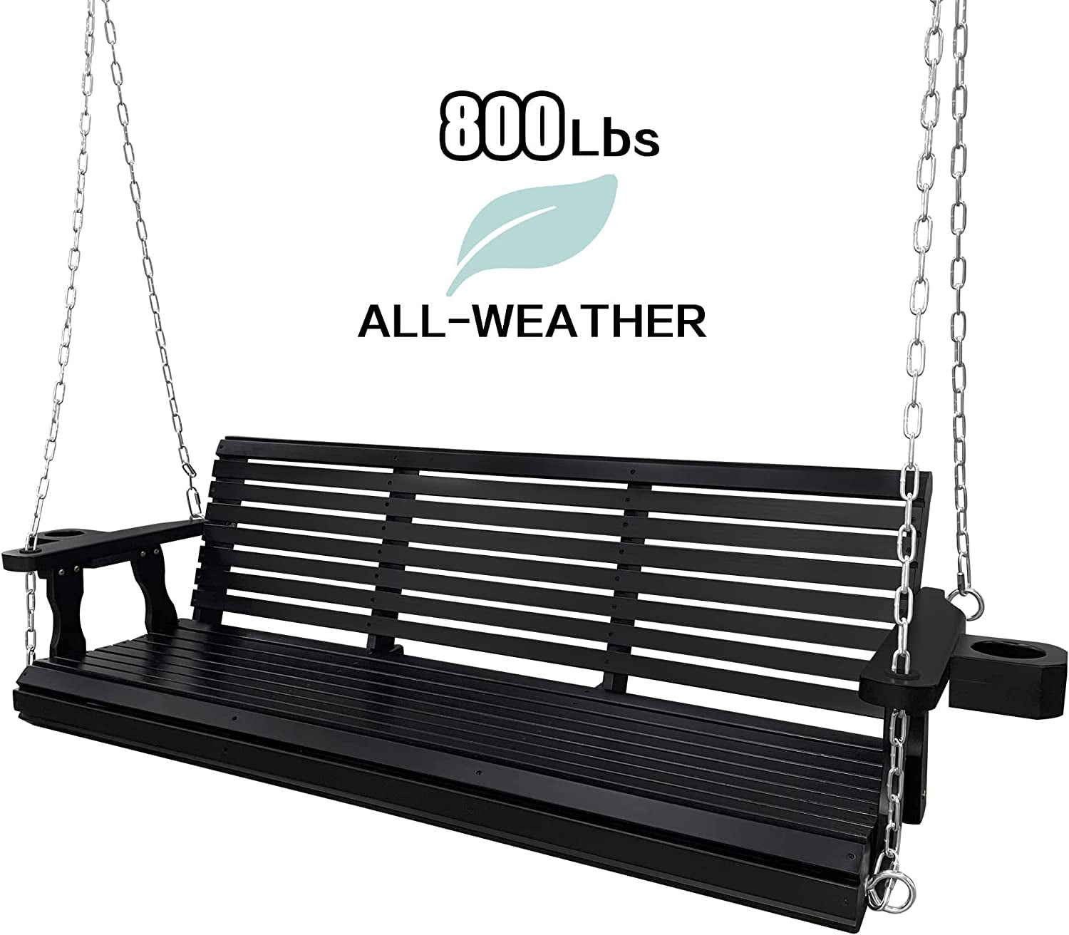 Wooden Porch Swing 3 Seater, 800 lbs Bench Swing for Outdoor Patio