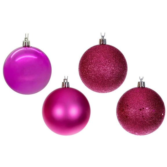 Vickerman 3" Hot Pink 4-Finish Ball Ornament Set, 16 per box.