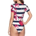 thumbnail image 4 of Easygdp Pink Flamingos Women'S Waist-Cinching Short-Sleeved Onesie, Olastic Onesiet,Snaps At Bottom,Easy To Put On And Take Off - Small, 4 of 9