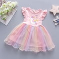 thumbnail image 2 of Bellafa Little Girl Unicorn Tutu Dress Ruffle Sleeve Easter Cotton Rainbow Tulle Sundress Birthday Wedding Party Princess Dresses, 2 of 5