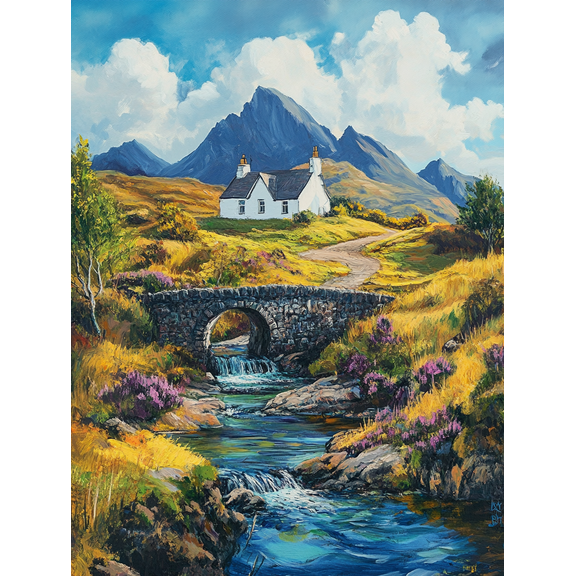 Scottish Cottage Landscape Canvas Print/Wall Art, Suitable for Living Room, Bedroom, Office, Hallway, and Kitchen Decoration.