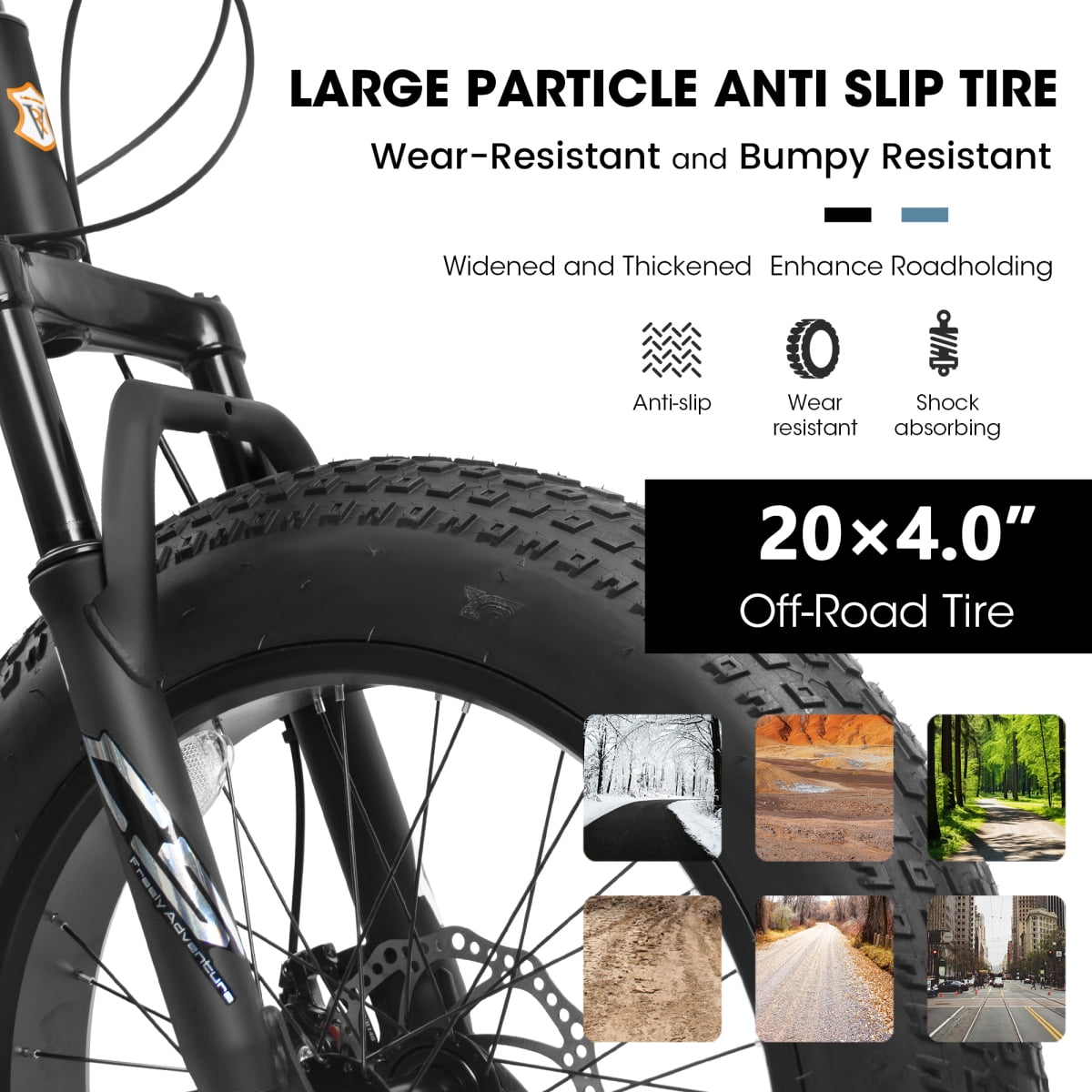 LuckyNote 20 Inch Fat Tire Bike for Adults, 7 Speed Mountain Bike with Dual Disc Brakes, High Carbon Steel Frame, Front Suspension, Black