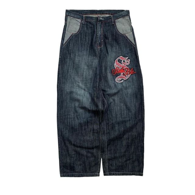 Y2k American High Street Hip Hop Skull Embroidered Jeans Men