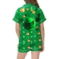 thumbnail image 4 of Odeerbi 2-12 Years Kids Boys Girls Summer St. Patrick's Day Satin Pajamas Notched Lapel Short Sleeve Loungewear Shorts Set Sleepwear Solid Color Pajama Sets Kids Boys Girls Clothes, 4 of 5