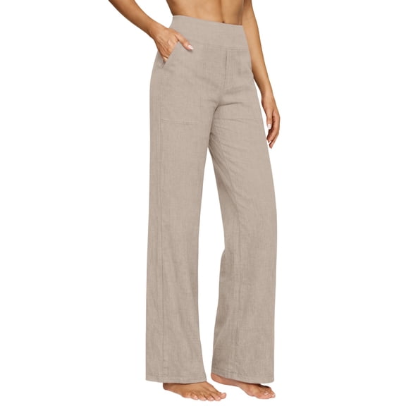 GZWYHT Womens Cotton Linen Pants,Plus Size Trouser Loose Sweatpants Casual Lounge Yoga Workout Palazzo Loose Stretch Dress High Waist Yoga Pants With Pockets,Red L
