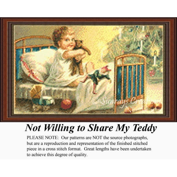 Not Willing to Share My Teddy, Vintage Counted Cross Stitch Pattern (Pattern Only, You Provide the Floss and Fabric)