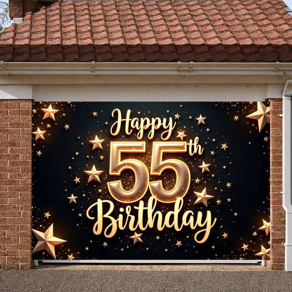 Golden 55th Birthday Banner Starry Display Glittery Shiny 55th Anniversary Backdrop for 55th Birthday Party Anniversary Celebration Photo Shoot