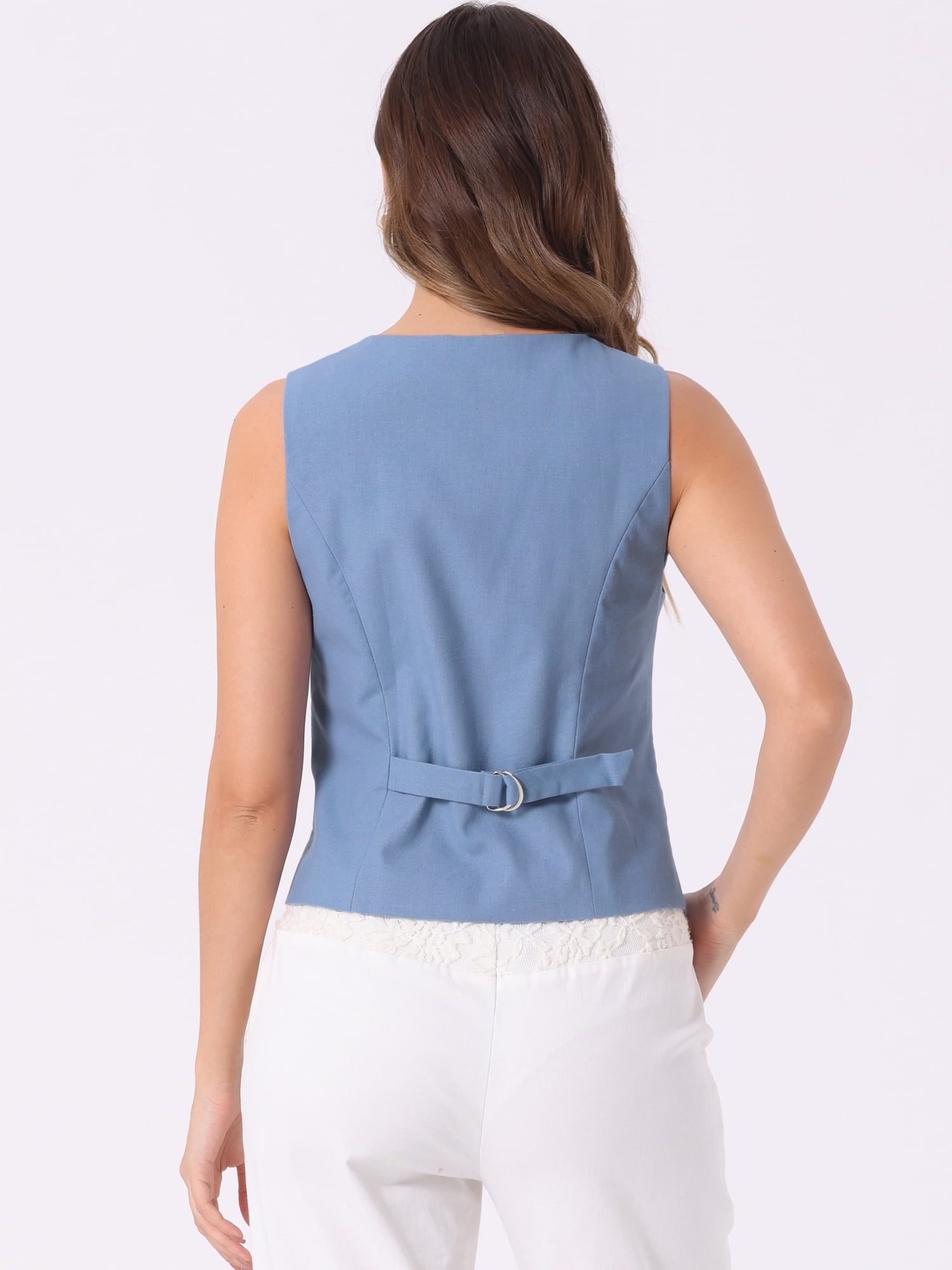 DARING DIVA Women's Button Down Sleeveless V Neck Crop Top Summer Vest XL Light Blue