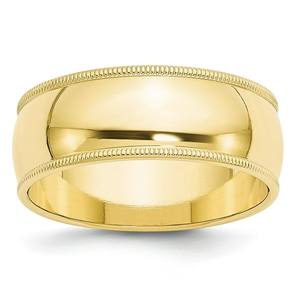 AA Jewels - Solid 10k Yellow Gold 8mm Men's Milgrain Plain Classic Dome ...