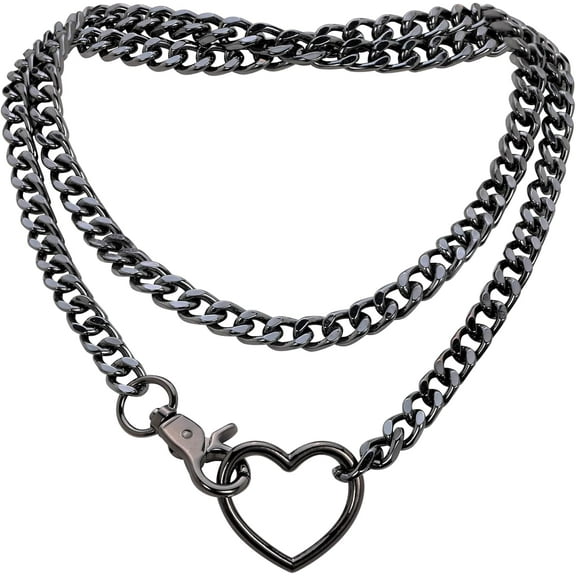 Chunky Gold Choker Necklaces for Women, Long Gold Chain Heart Necklace, 36 Inches Slip Chain Adjustable Lariat Heart Y Necklace for Women and Men, Goth Chunky Heart Necklace Jewlery Gifts