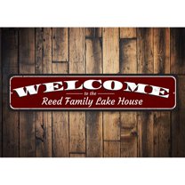 Welcome to the Family Name Lake House Novelty Decor, Metal Wall Sign - 4x18 Inches