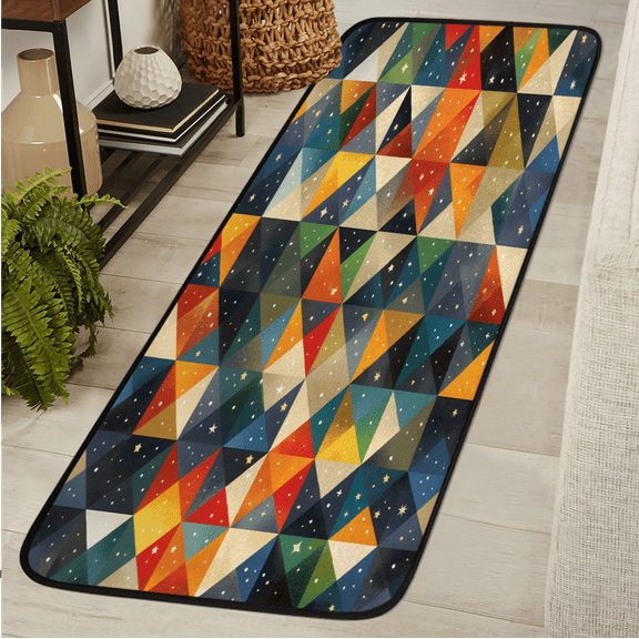 CURLYOOT Colorful Geometric Runner Rug 2'x6' Washable Kitchen Runner Rug Indoor Non Slip Laundry Rugs Abstract Squares Floor Carpet for Hallway Kitchen Entryway Bedroom Living Room