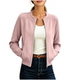 thumbnail image 3 of Zynoxe Women's Cropped Jacket With Side Pockets Classic Round Neck Zip Up Jacket for Women Comfort Lightweight Long Sleeve Casual Jacket Versatile Solid Color Fall Winter Outerwear L, 3 of 10
