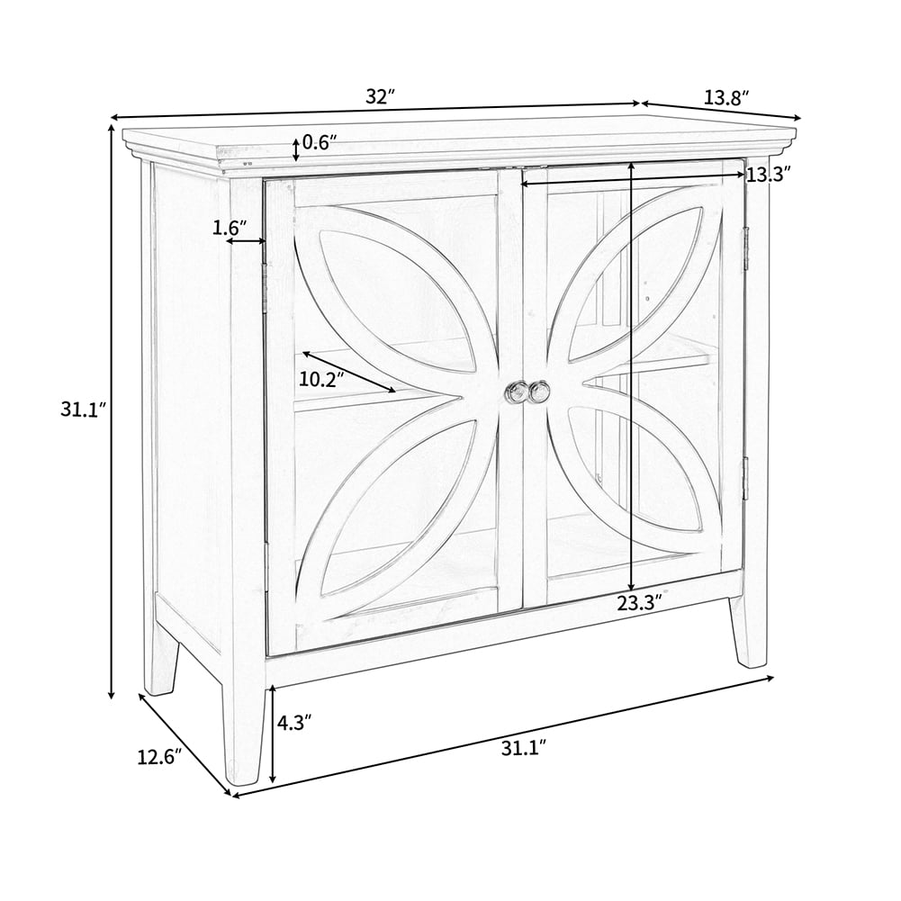 Private Jungle Accent Storage Cabinet Wooden Cabinet with Decorative transparent Door,Modern Sideboard for Entryway, Living Room,32 Inch,White Private Jungle Accent Storage Cabinet Wooden Cabinet with Decorative transparent Door,Modern Sideboard for Entryway, Living Room,32 Inch,White
