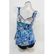 Croft & Barrow Blue Tiered Tummy Slimmer Fan Pattern Swimdress Swimsuits Plus Size 24W
