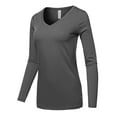 thumbnail image 2 of A2Y Women's Basic Solid Soft Cotton Long Sleeve V-neck Top T-shirt Ash Grey 1XL, 2 of 3