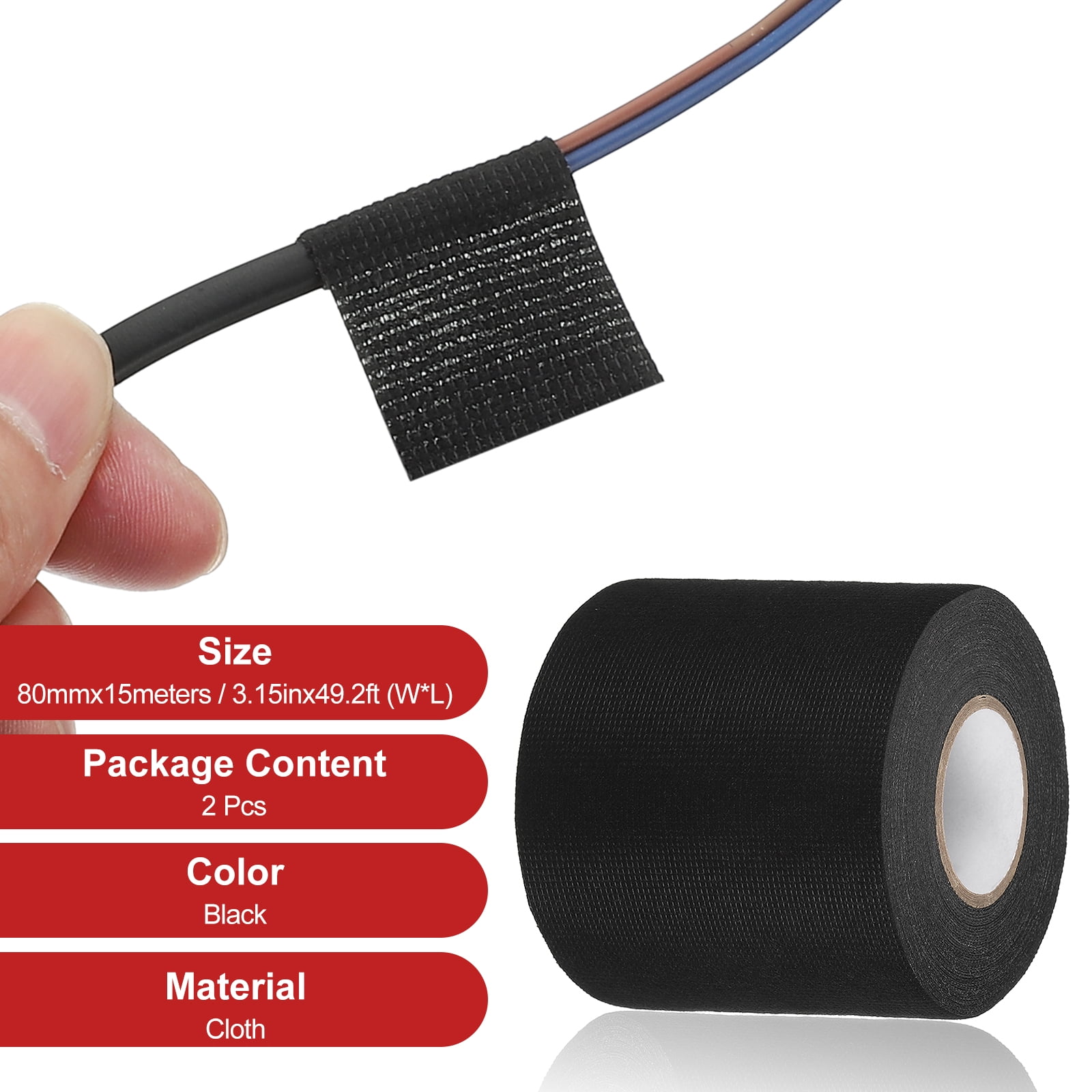 Uxcell Wire Harness Tape, 3.15 in x 49.2 ft Self-Adhesive Cloth Electrical Tape Auto Electrical Cable Fixed High Temp Noise Dampening Heat Proof Wire Harness Automotive Cloth Tape, 2 Pcs