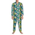 thumbnail image 3 of Naloa Tropical Floral Men’s Pajamas Set - Long Sleeve Button Down Sleep Shirt and Pajama Bottoms Sleepwear Set-Medium, 3 of 7