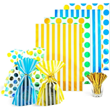 

Gusseted cellophane bags 80 PCS With 2 colors (size 5.5 x7.8 x1.5 ）with Twist Ties Best Gusset Bag Treat Candy Bags Party Gift Bags for Presenting Packaged Treats Candy Popcorn